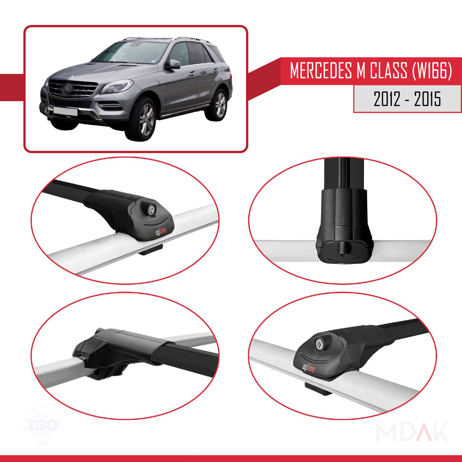 Mercedes M Class 3 (W166) Pre-Facelift 2012-2015 Arası ile Uyumlu ACE-1 Ara Atkı Tavan Barı Siyah 2 Adet - Görsel 4