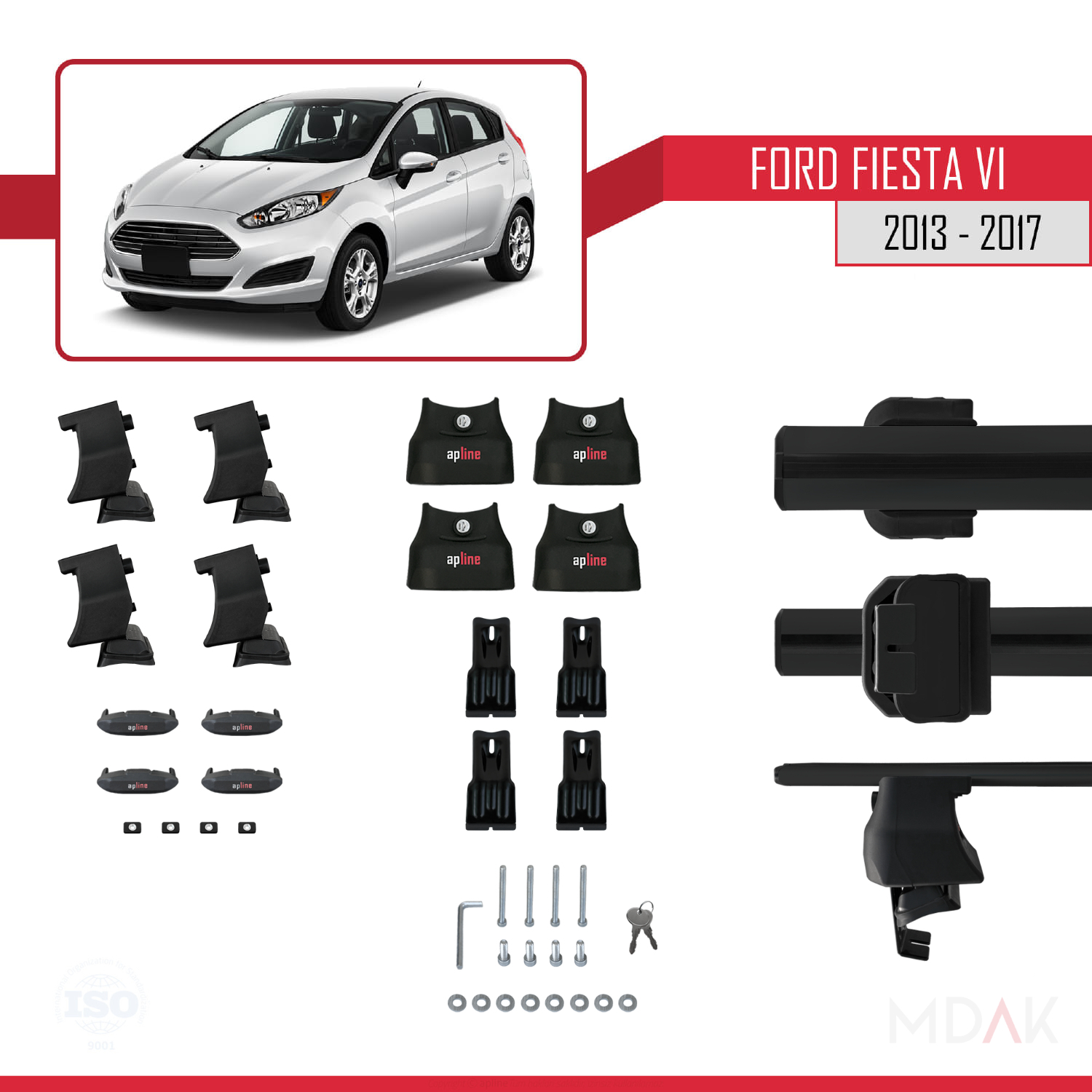 Ford Fiesta 6 Post-Facelift 2013-2017 Arası ile Uyumlu ACE-4 Ara Atkı Tavan Barı Siyah 2 Adet - Görsel 5