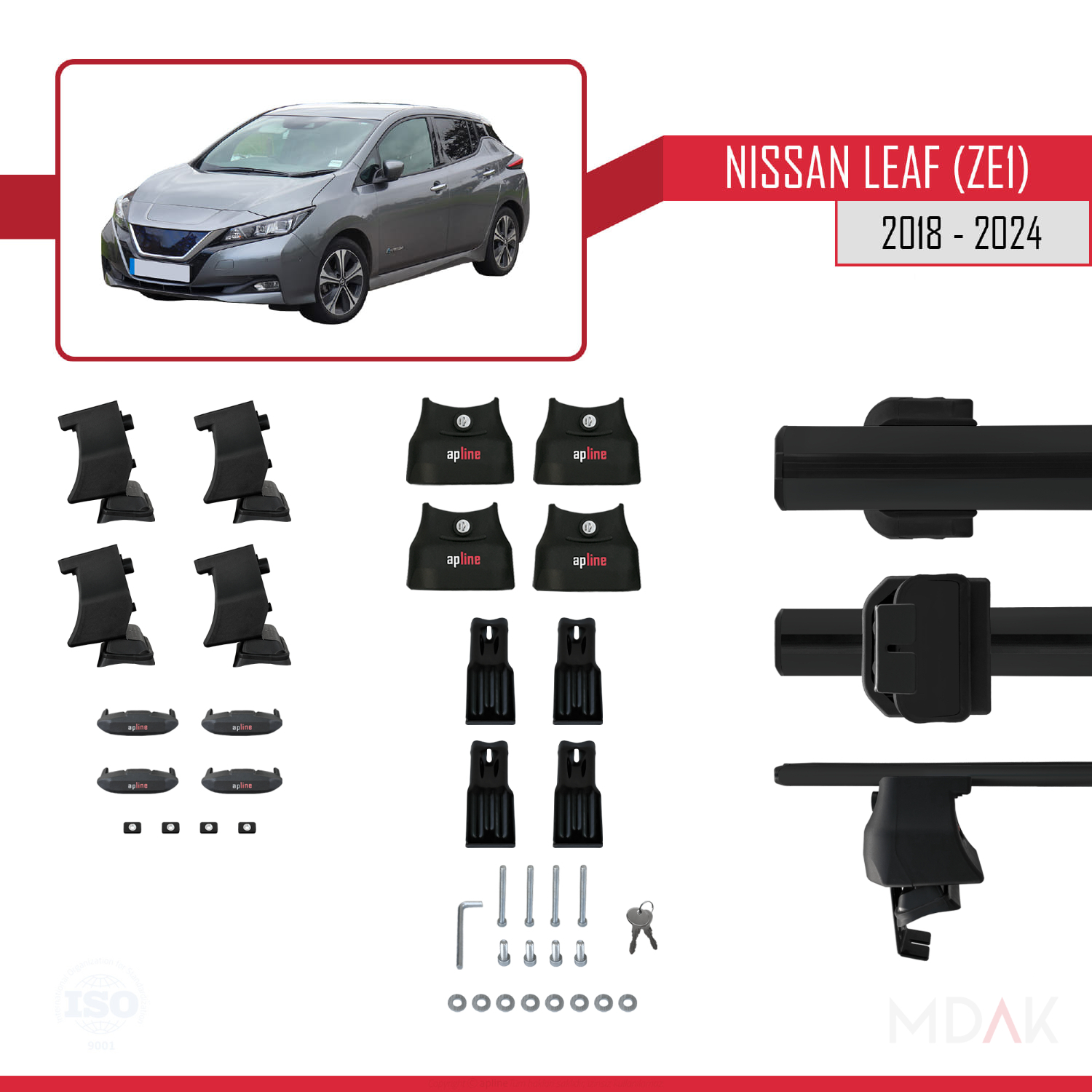 Nissan Leaf 2 (ZE1) 2018 ve Sonrası ile Uyumlu ACE-4 Ara Atkı Tavan Barı Siyah 2 Adet - Görsel 5