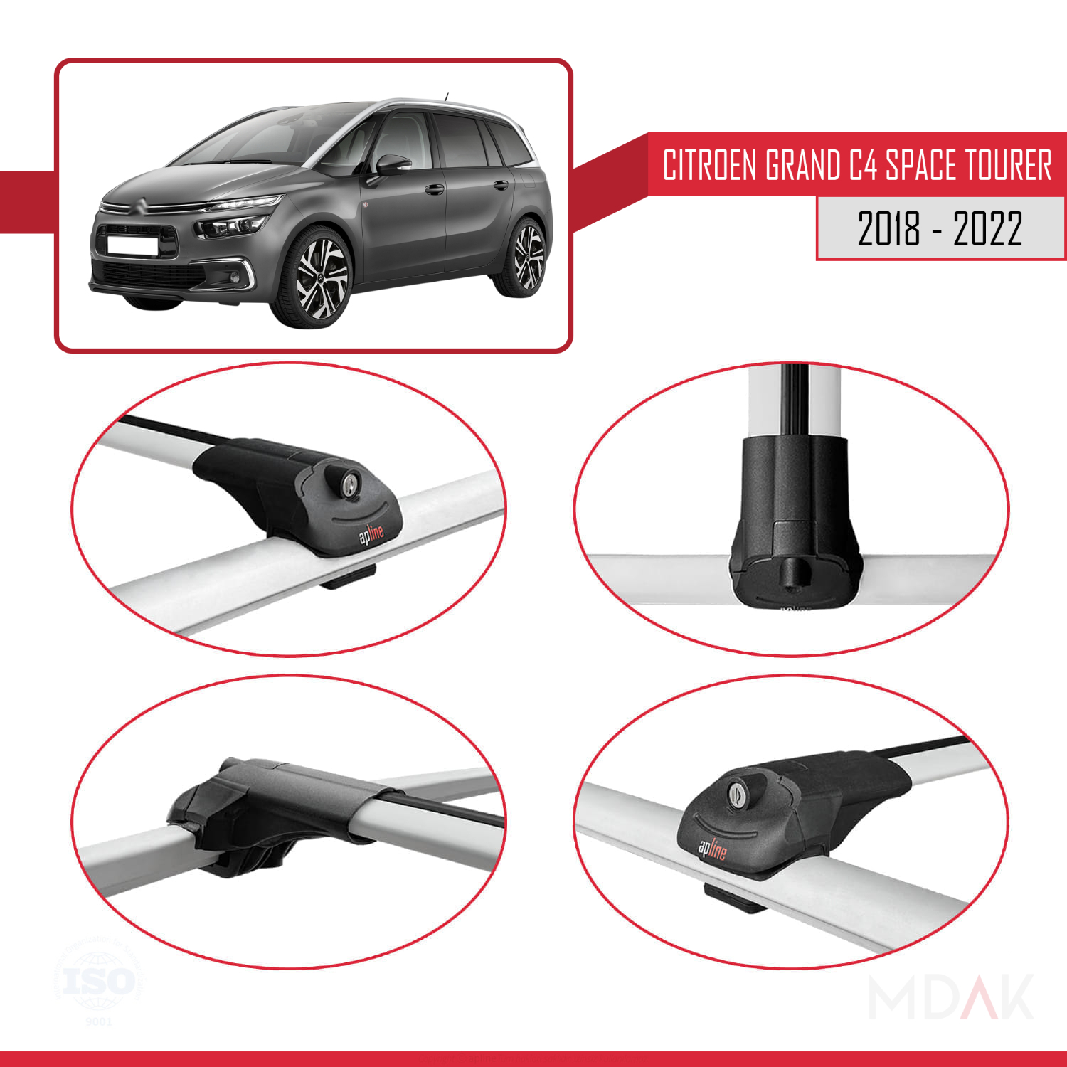 Citroen Grand C4 Space Tourer 2018-2022 Arası ile Uyumlu ACE-1 Ara Atkı Tavan Barı Gri 2 Adet - Görsel 4