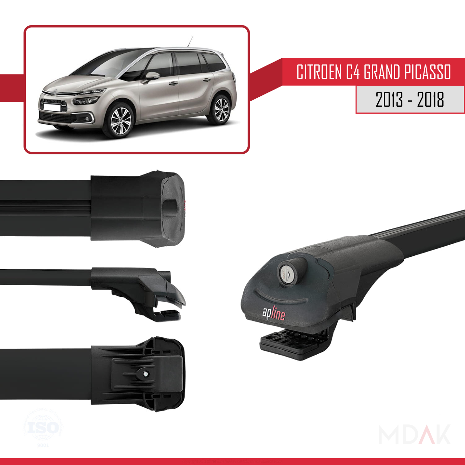 Citroen C4 Grand Picasso 2013-2018 Arası ile Uyumlu ACE-1 Ara Atkı Tavan Barı Siyah 2 Adet - Görsel 3