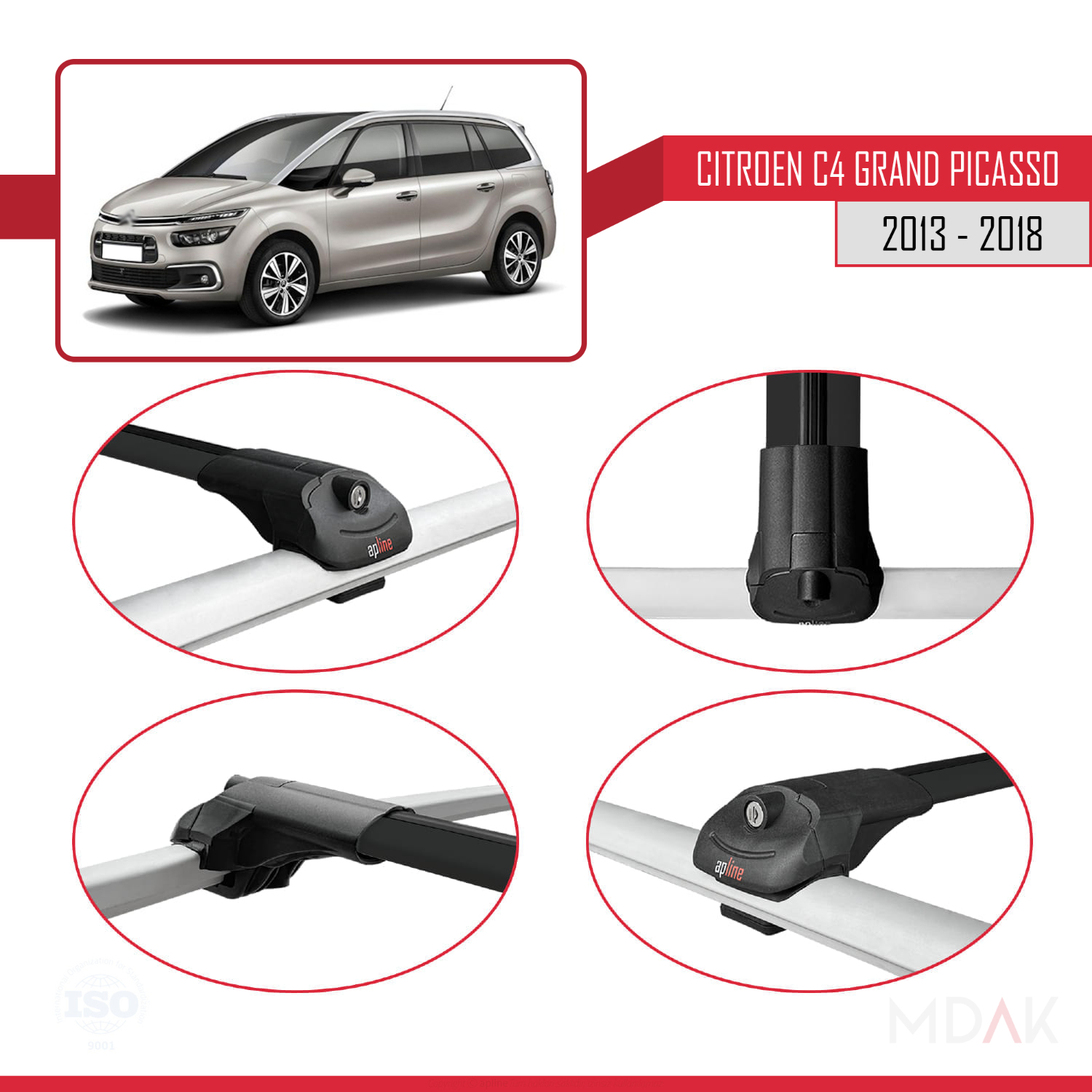 Citroen C4 Grand Picasso 2013-2018 Arası ile Uyumlu ACE-1 Ara Atkı Tavan Barı Siyah 2 Adet - Görsel 4