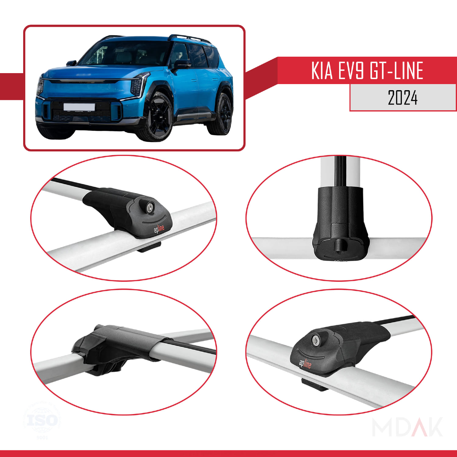 KIA EV9 GT-LINE 2024 ve Sonrası ile Uyumlu ACE-1 Ara Atkı Tavan Barı Gri 2 Adet - Görsel 4