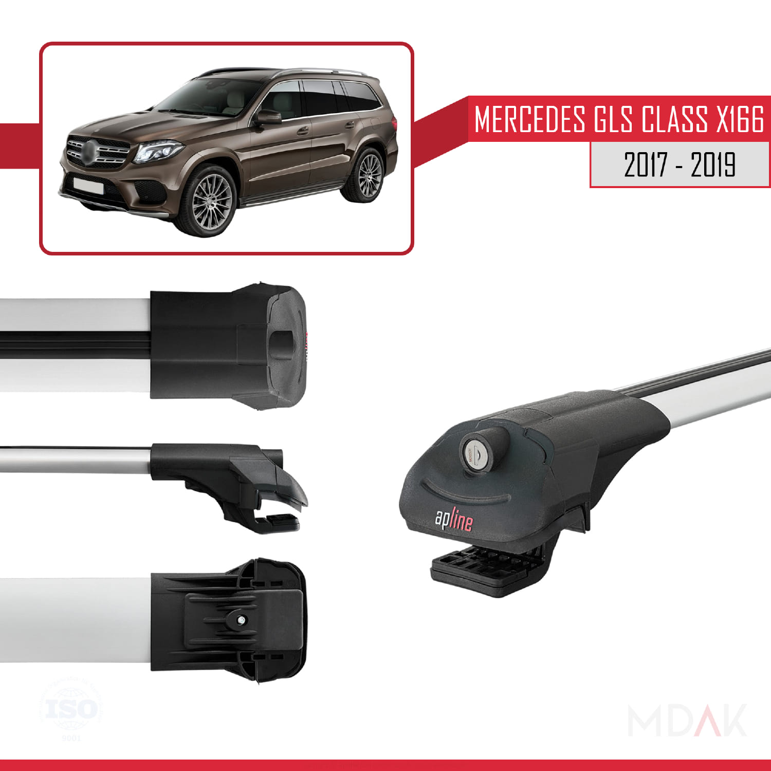 Mercedes GLS Class X166 2017-2019 Arası ile Uyumlu ACE-1 Ara Atkı Tavan Barı Gri 2 Adet - Görsel 3