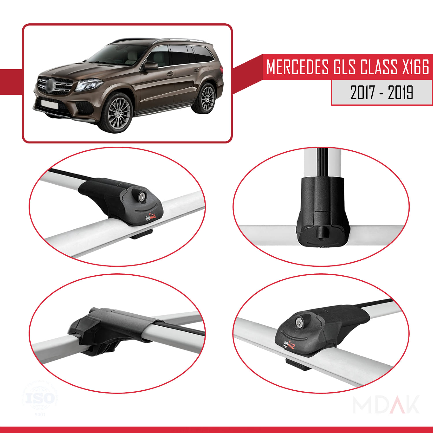 Mercedes GLS Class X166 2017-2019 Arası ile Uyumlu ACE-1 Ara Atkı Tavan Barı Gri 2 Adet - Görsel 4