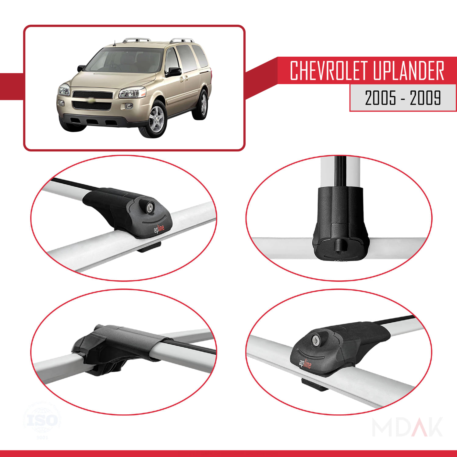 Chevrolet Uplander 2005-2009 Arası ile Uyumlu ACE-1 Ara Atkı Tavan Barı Gri 2 Adet - Görsel 4