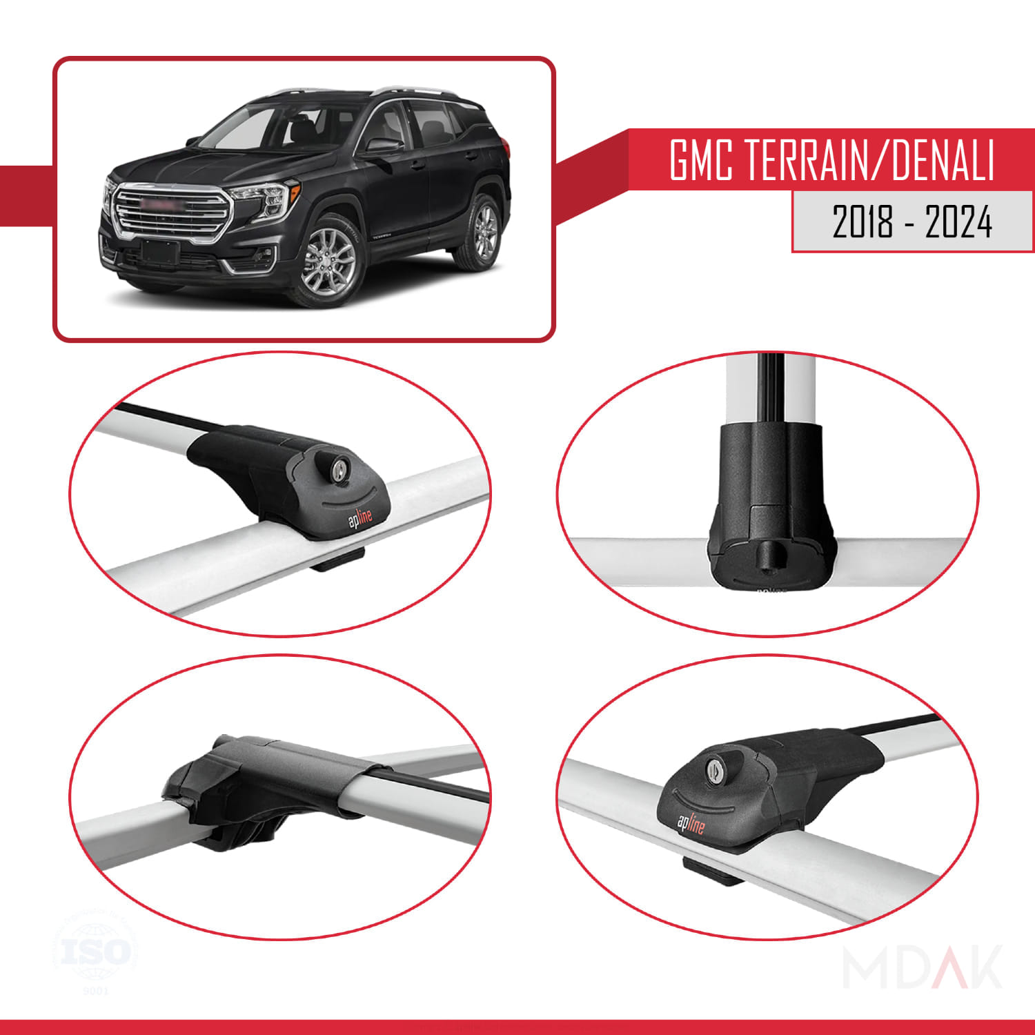 GMC Terrain Denali 2018-2024 Arası ile Uyumlu ACE-1 Ara Atkı Tavan Barı Gri 3 Adet - Görsel 4