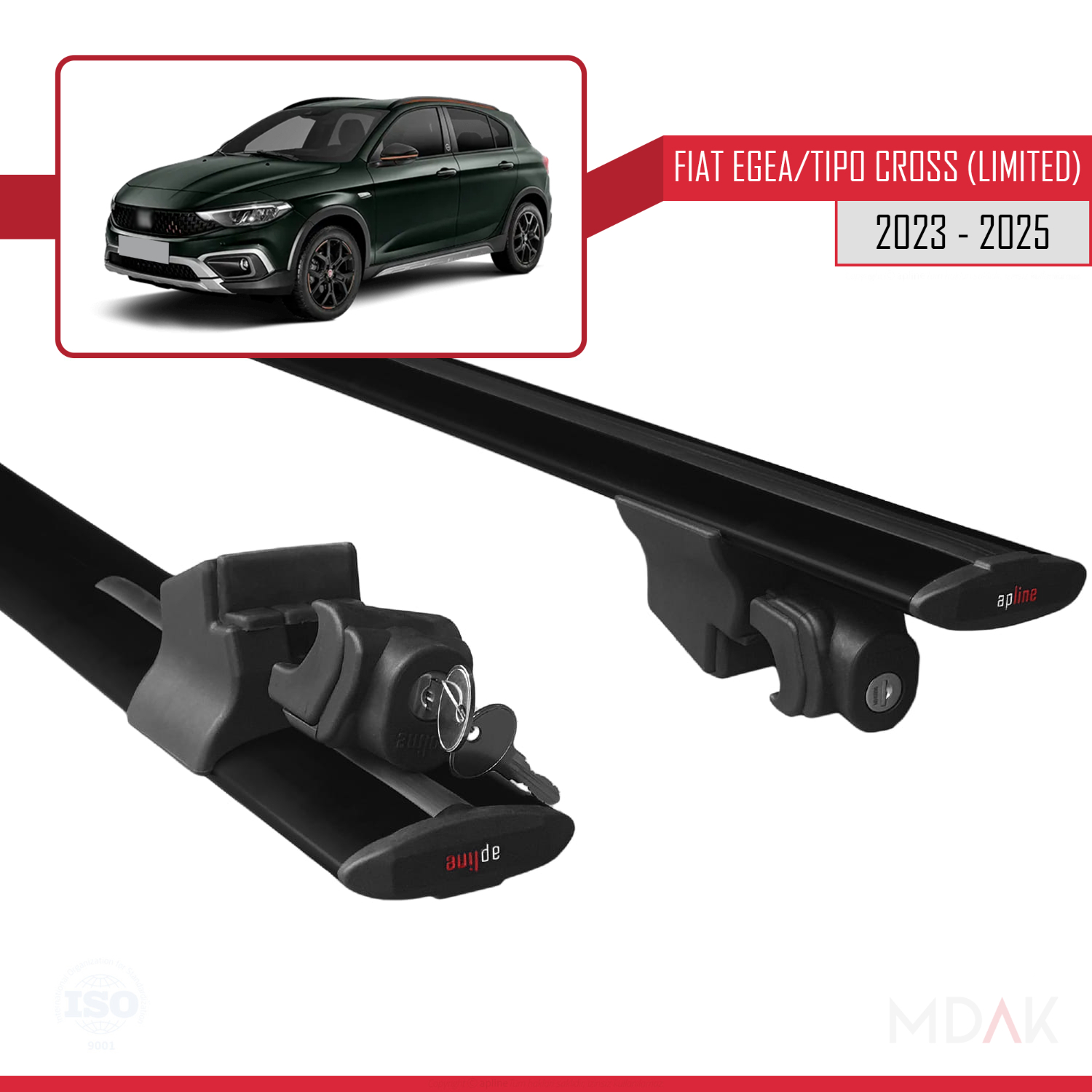 Fiat Egea / Tipo Cross (LIMITED) 2023-2025 Arası ile Uyumlu HOOK Model Ara Atkı Tavan Barı Siyah 2 Adet - Görsel 5