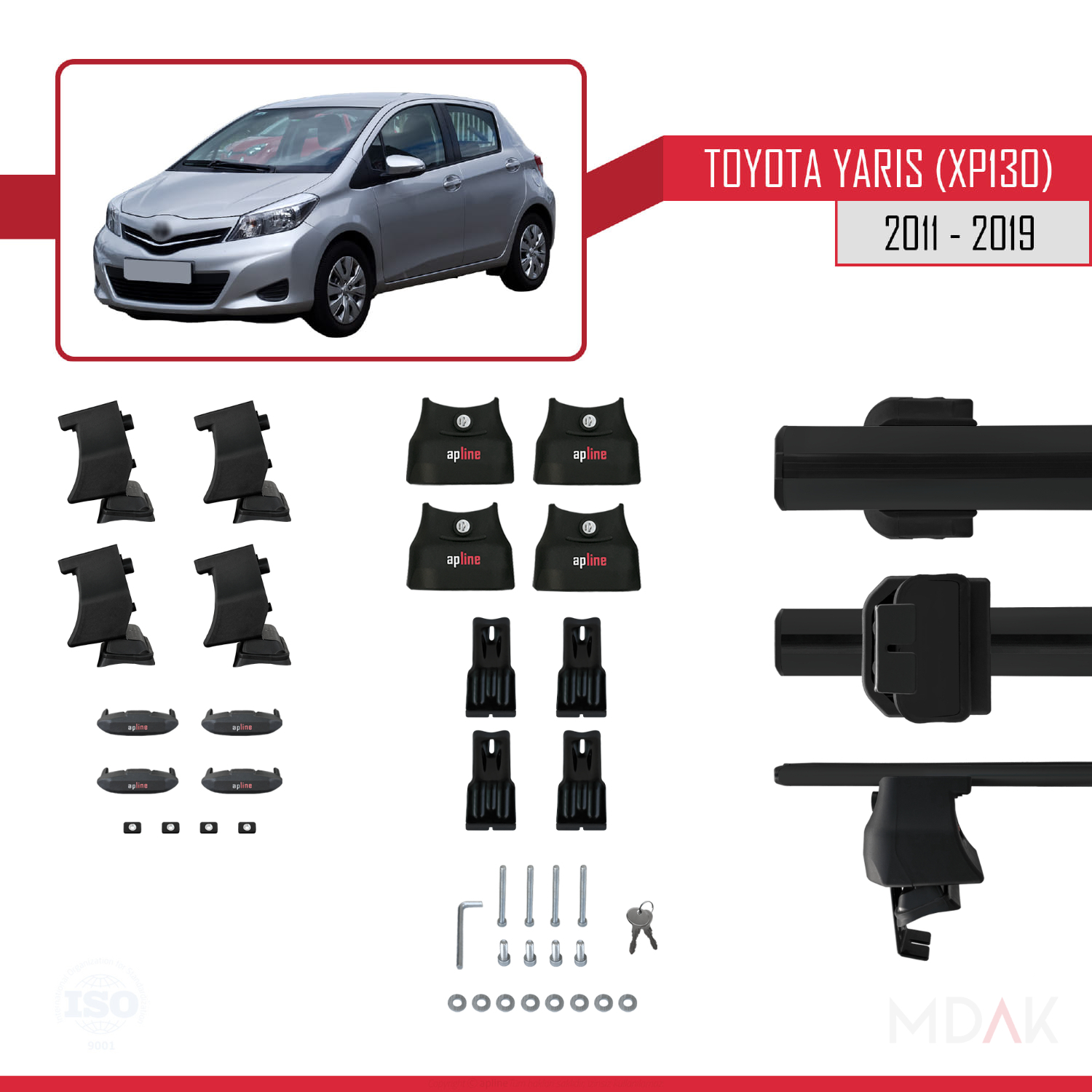 Toyota Yaris 3 (XP130) 2011-2019 Arası ile Uyumlu ACE-4 Ara Atkı Tavan Barı Siyah 2 Adet - Görsel 5