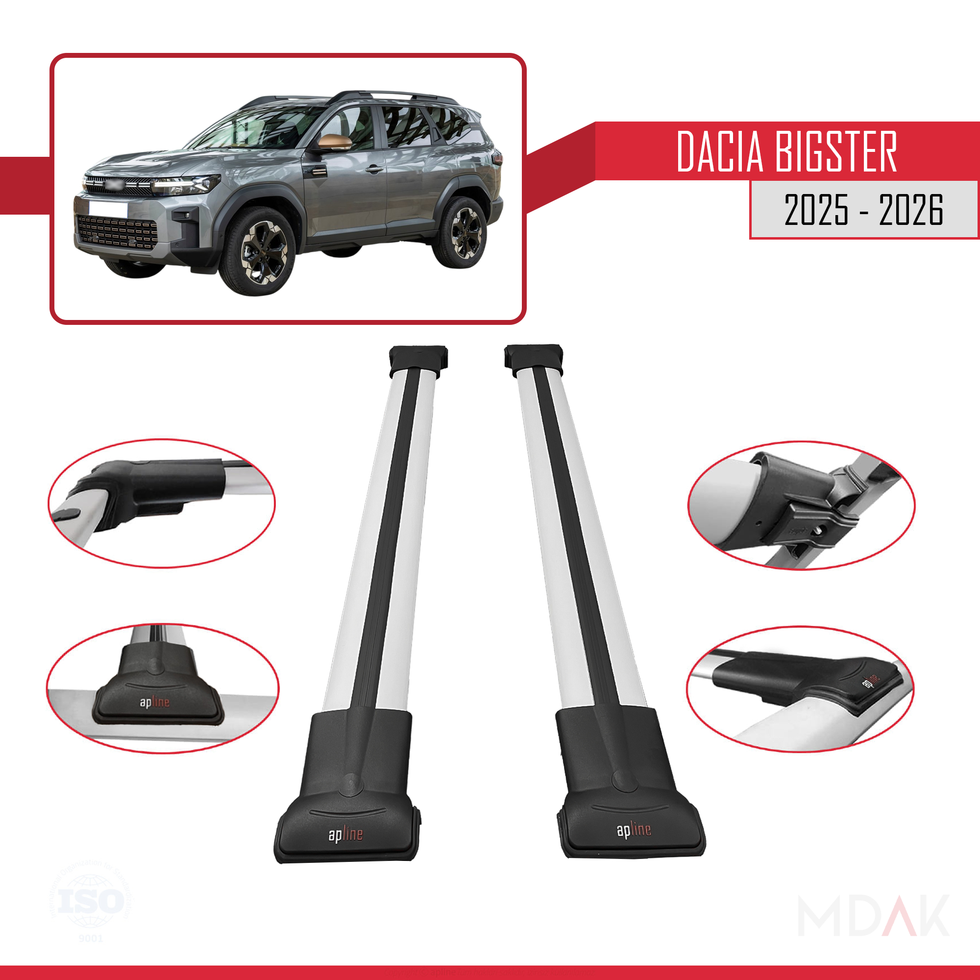 Dacia Bigster 2025 ve Sonrası ile Uyumlu FLY Model Ara Atkı Tavan Barı Gri 2 Adet - Görsel 3