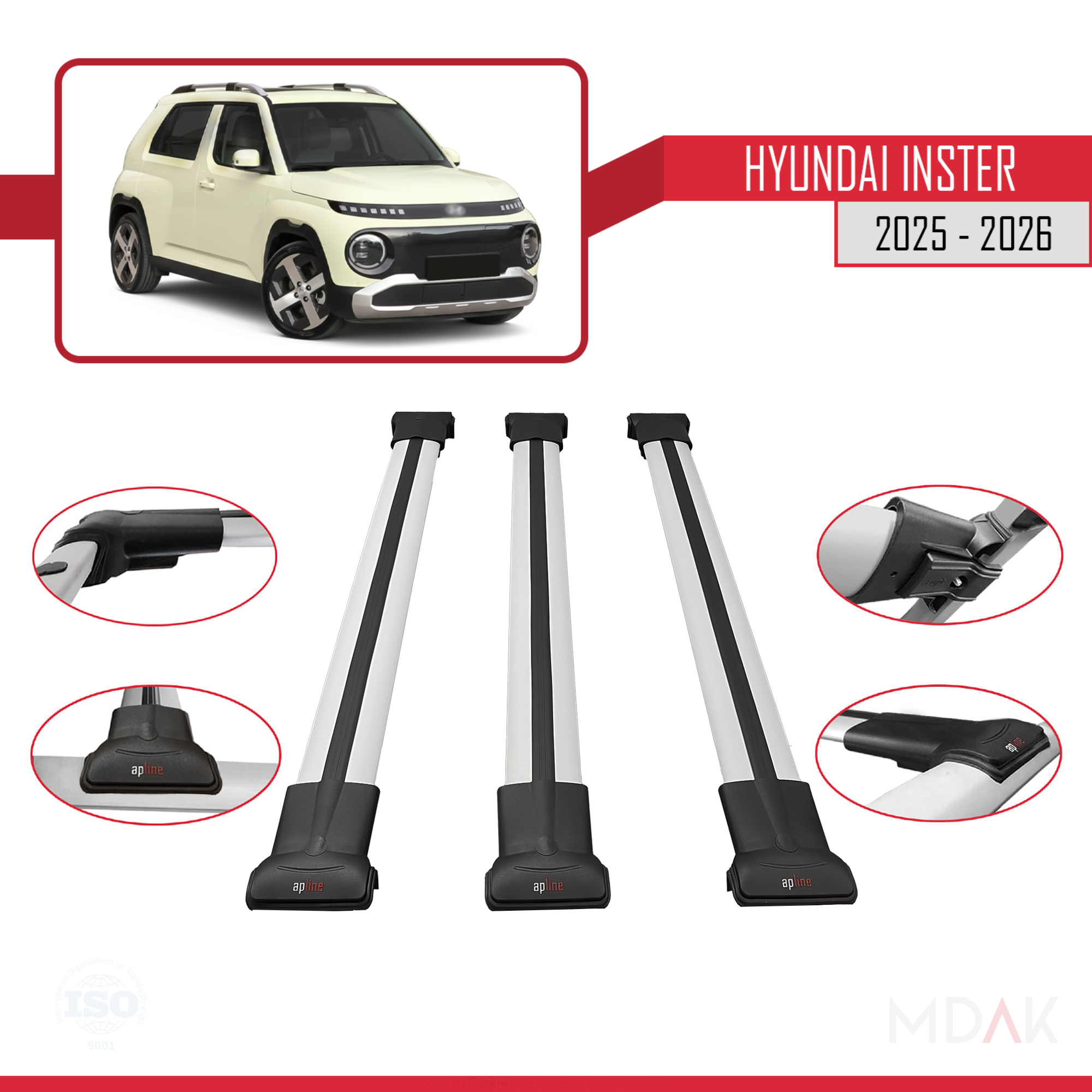 Hyundai Inster 2025 ve Sonrası ile Uyumlu FLY Model Ara Atkı Tavan Barı Gri 3 Adet - Görsel 3