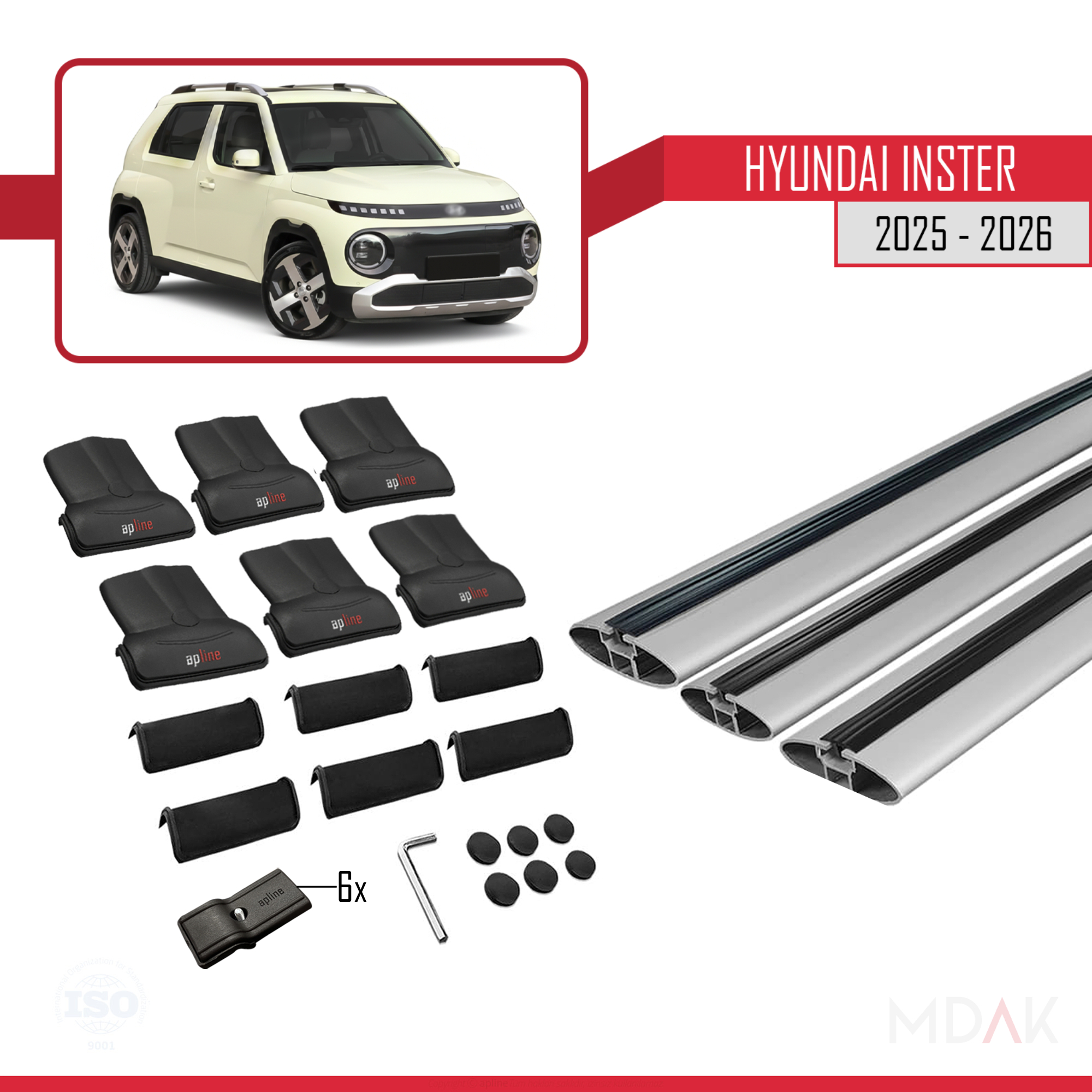 Hyundai Inster 2025 ve Sonrası ile Uyumlu FLY Model Ara Atkı Tavan Barı Gri 3 Adet - Görsel 5