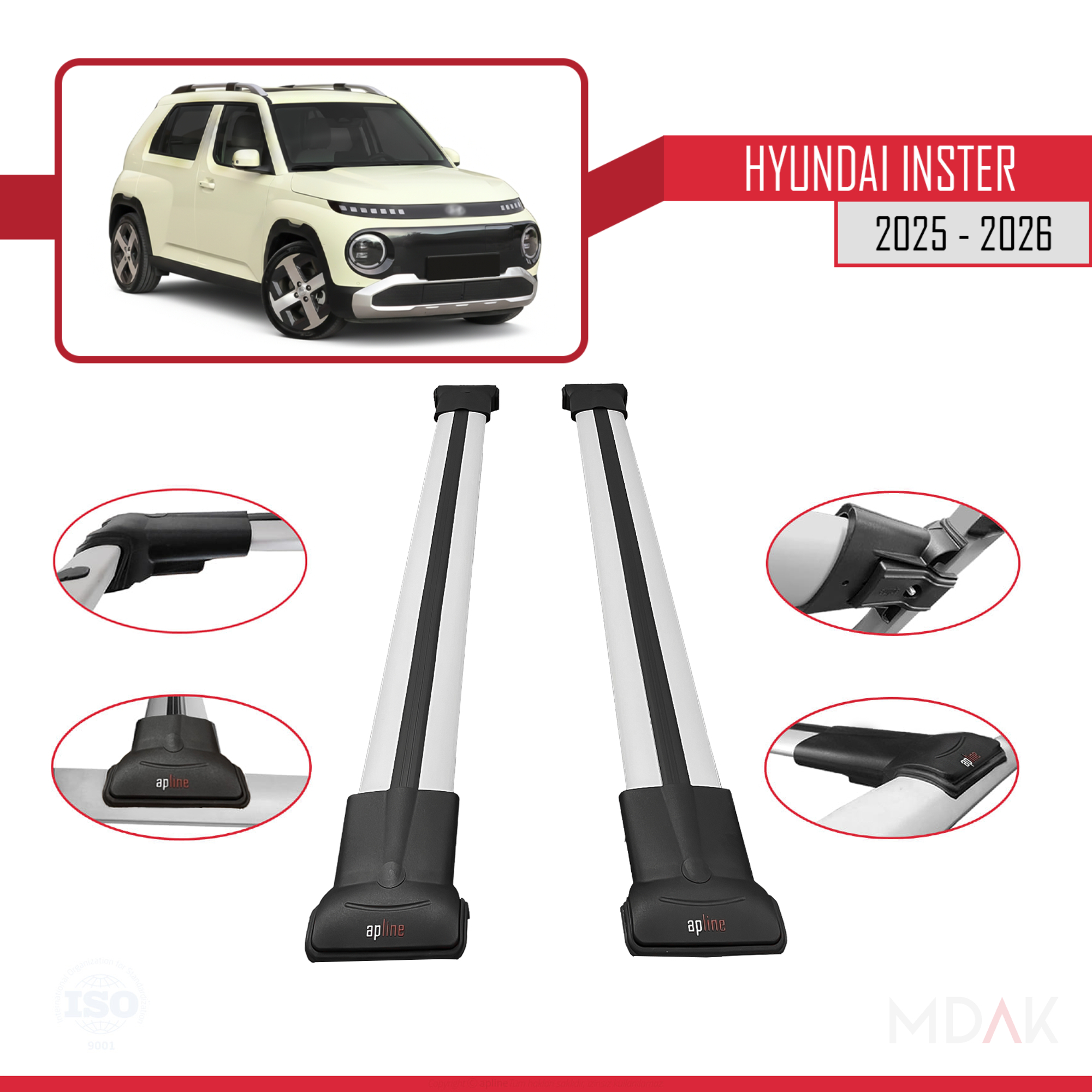 Hyundai Inster 2025 ve Sonrası ile Uyumlu FLY Model Ara Atkı Tavan Barı Gri 2 Adet - Görsel 3