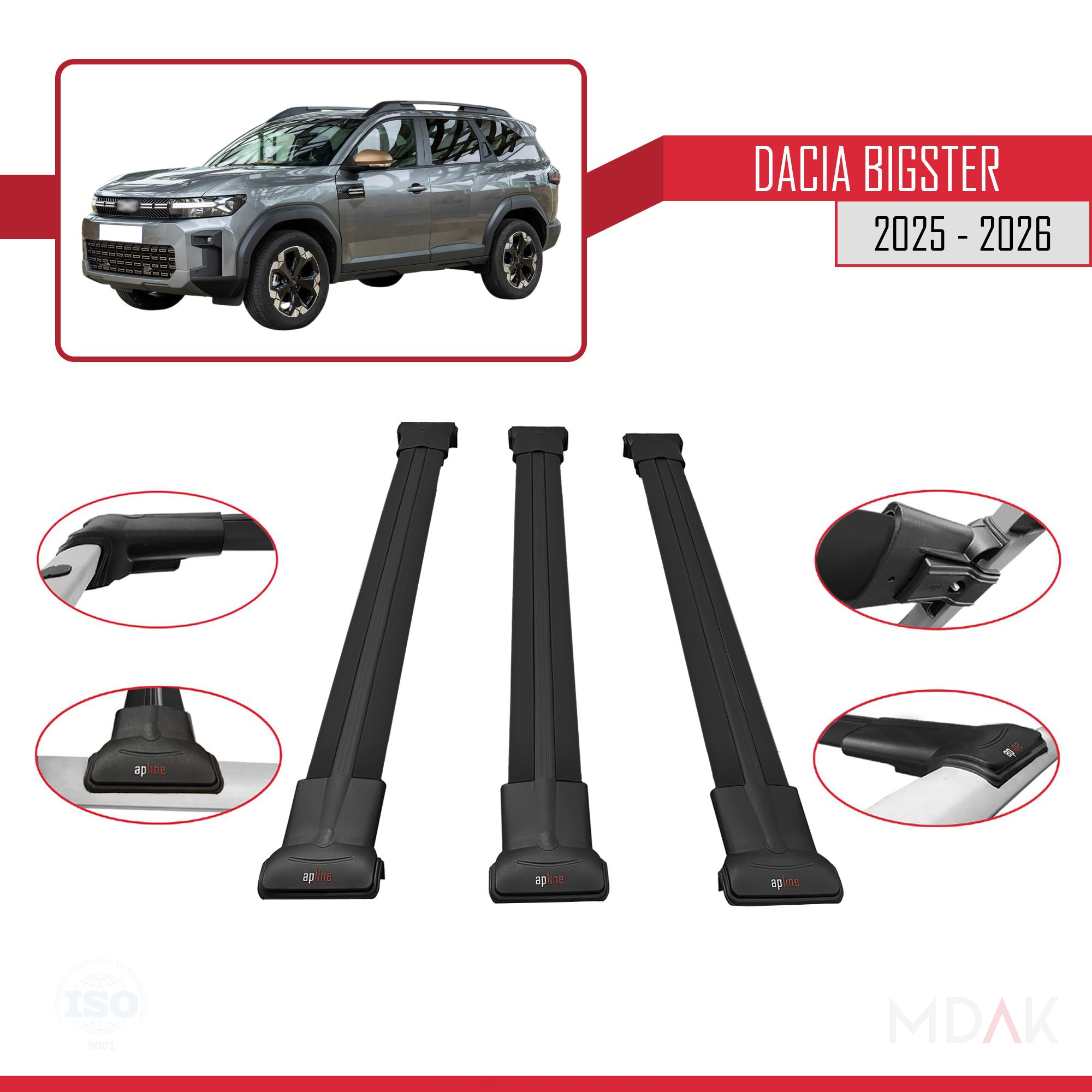 Dacia Bigster 2025 ve Sonrası ile Uyumlu FLY Model Ara Atkı Tavan Barı Siyah 3 Adet - Görsel 3