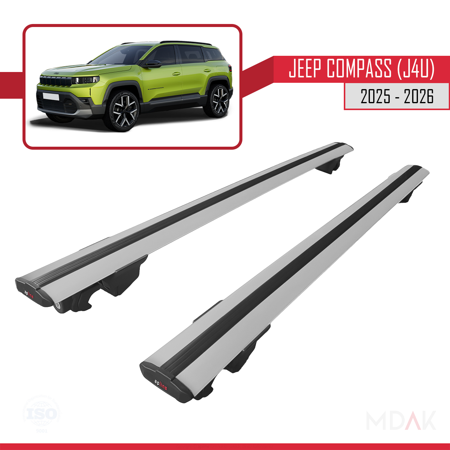 Jeep Compass J4U 2025 ve Sonrası ile Uyumlu HOOK Model Ara Atkı Tavan Barı Gri 2 Adet - Görsel 3
