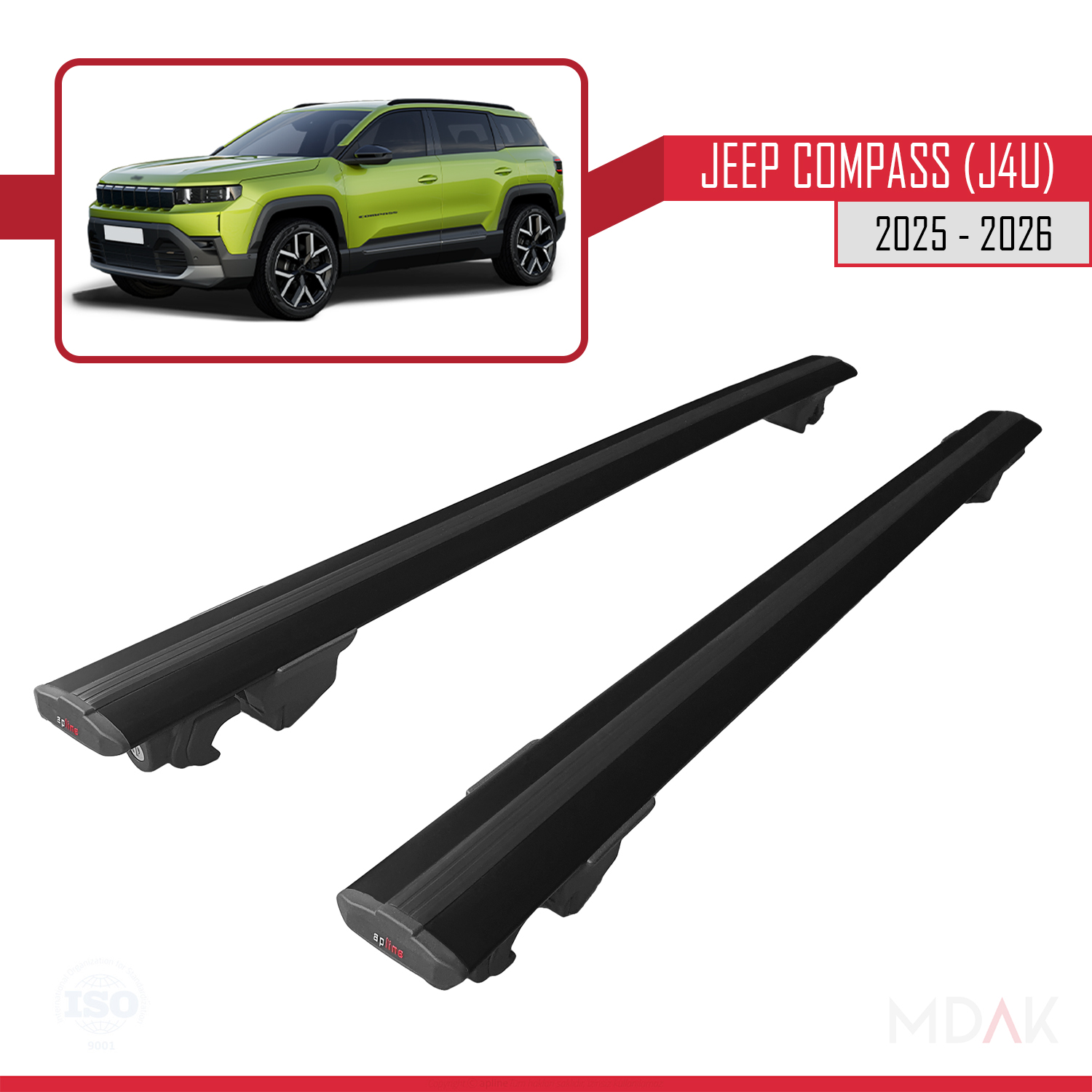 Jeep Compass J4U 2025 ve Sonrası ile Uyumlu HOOK Model Ara Atkı Tavan Barı Siyah 2 Adet - Görsel 3