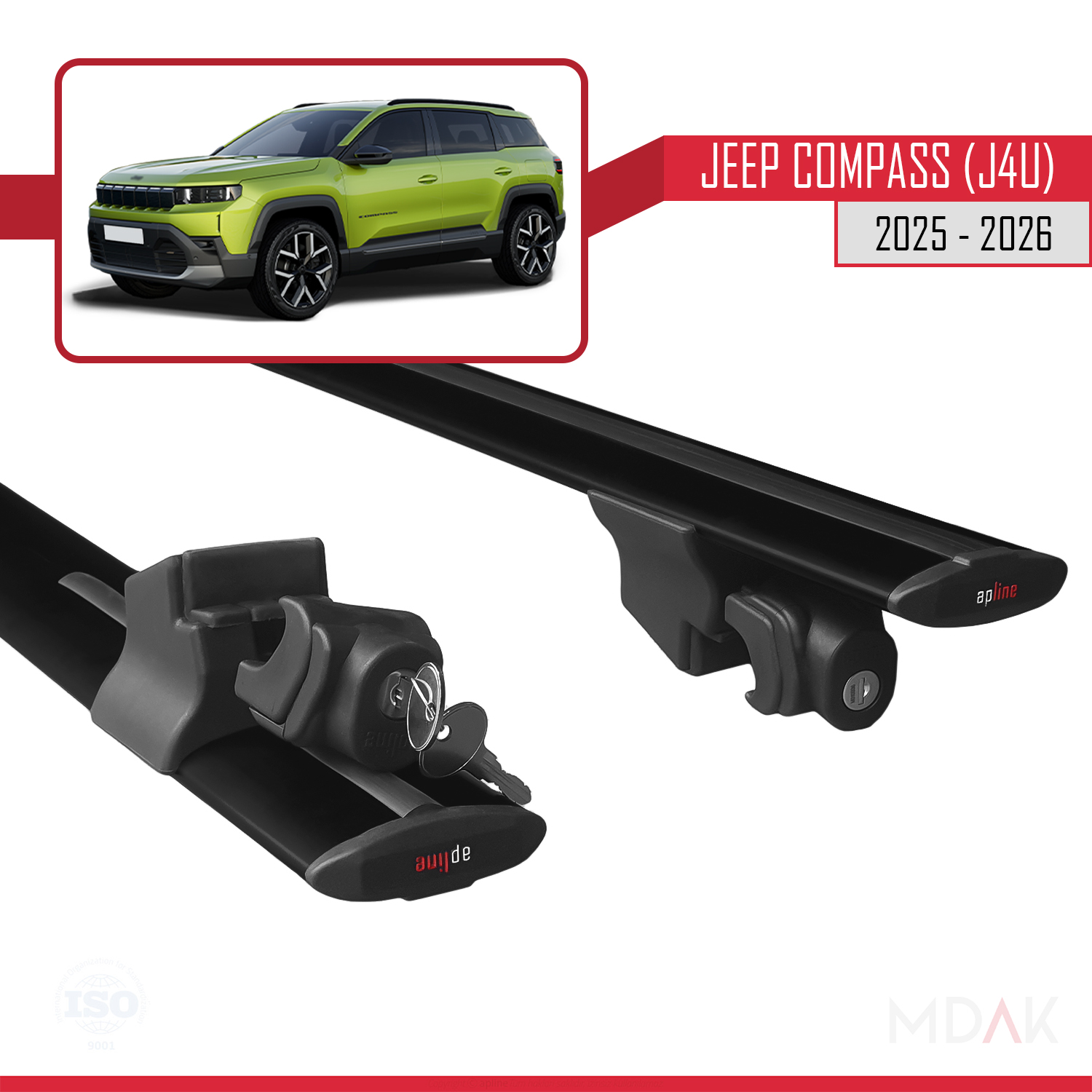 Jeep Compass J4U 2025 ve Sonrası ile Uyumlu HOOK Model Ara Atkı Tavan Barı Siyah 2 Adet - Görsel 4